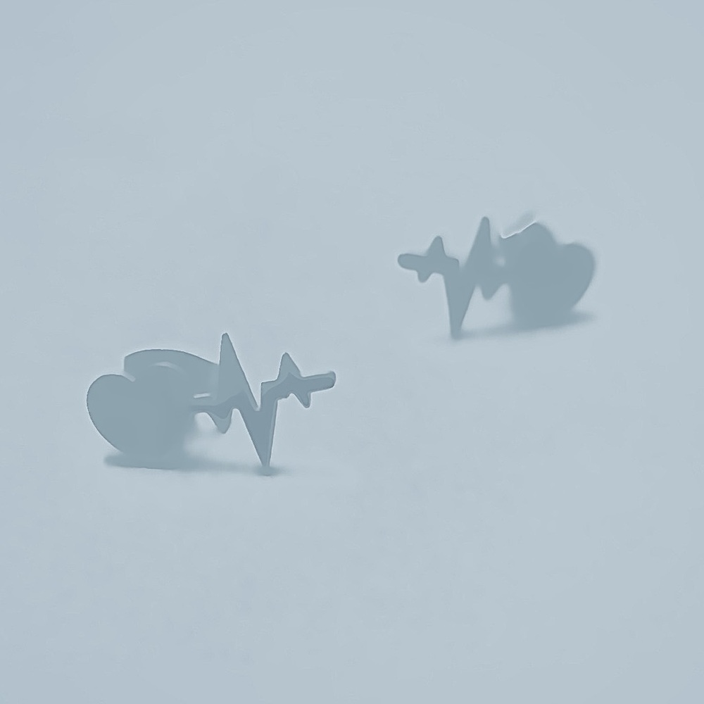 EKG ECG Electrocardio Heartbeat Heart Sinus Rhythm Med Doctor Nurse Silver Studs - Picture 5 of 11